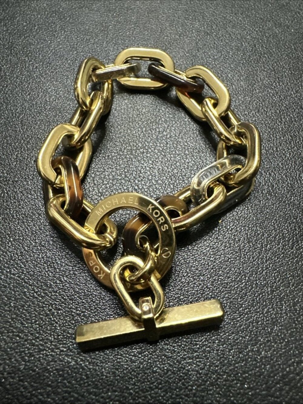 Michael Kors Tortoise gold tone Links Toggle Bracelet